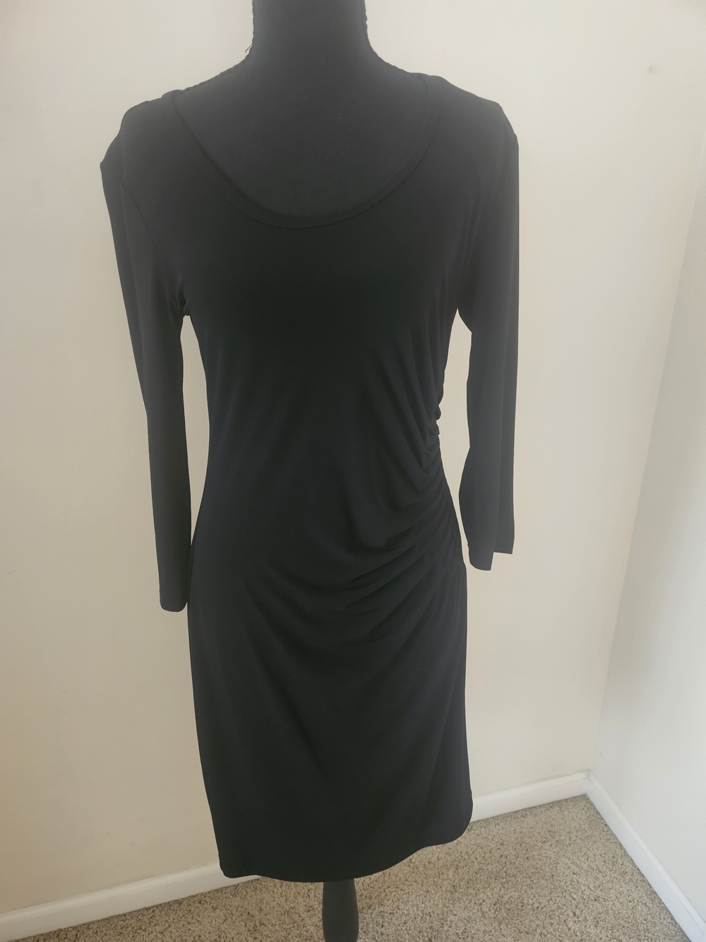 Calvin Klein Black Long-Sleeve Ruched Side Dress